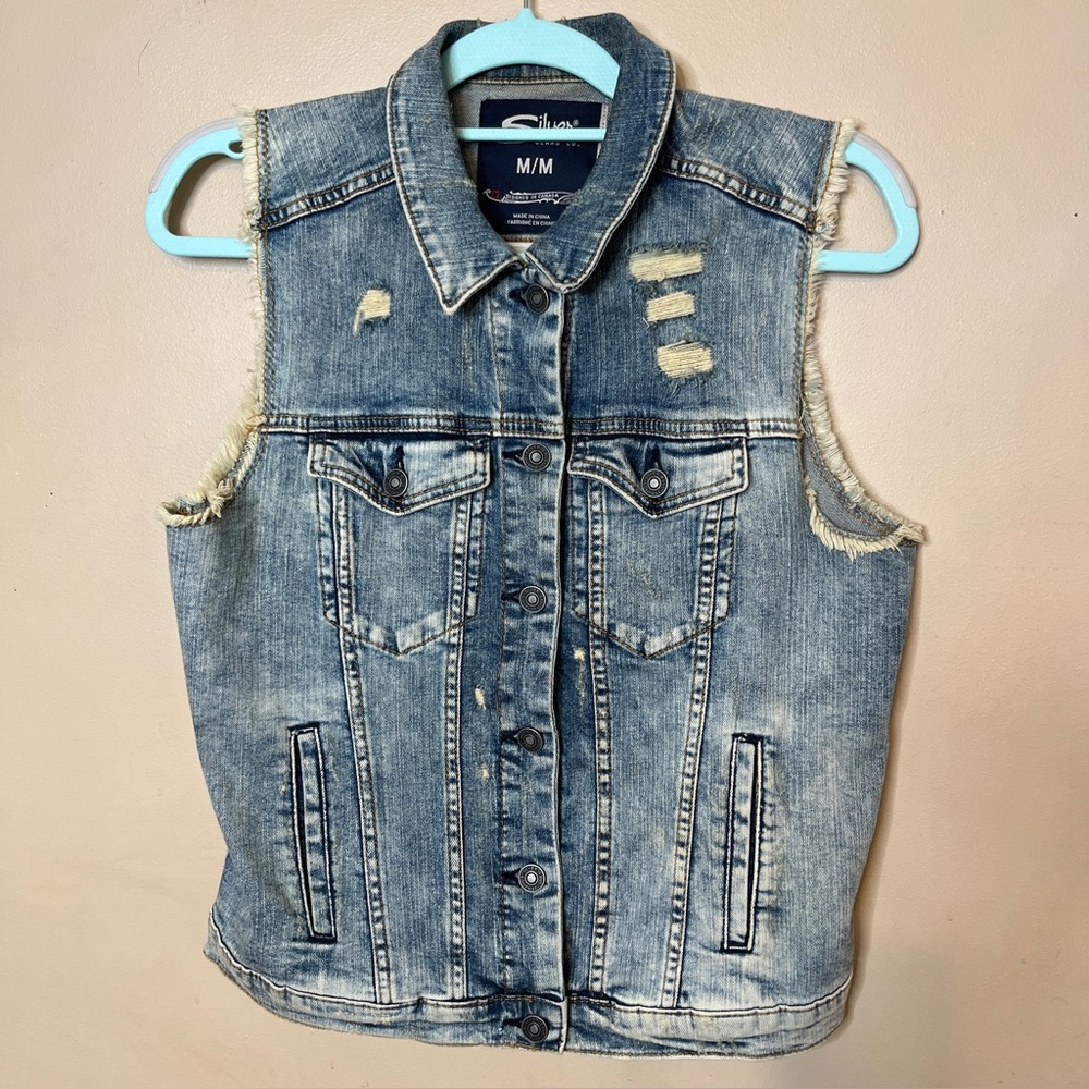 Custom Silver Jeans Co. Denim Jean Vest Distressed Faded Women Size Medium GUC!